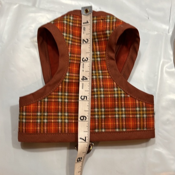 Lilly couture DOG HARNESS ORANGE tan brown plaid medium fall autumn Halloween M - Picture 8 of 8